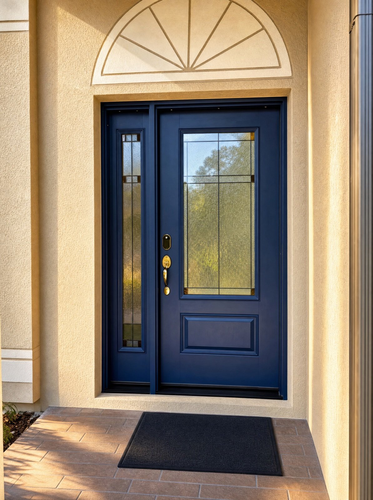 Navy blue entry door installed by TB Doors Pro